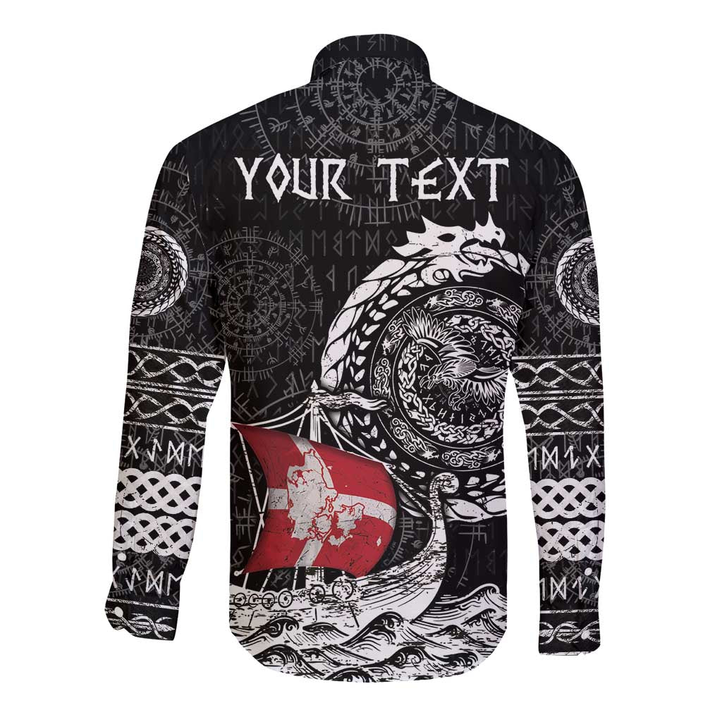 Personalized Viking Denmark Long Sleeve Button Shirt Danish Viking Ship