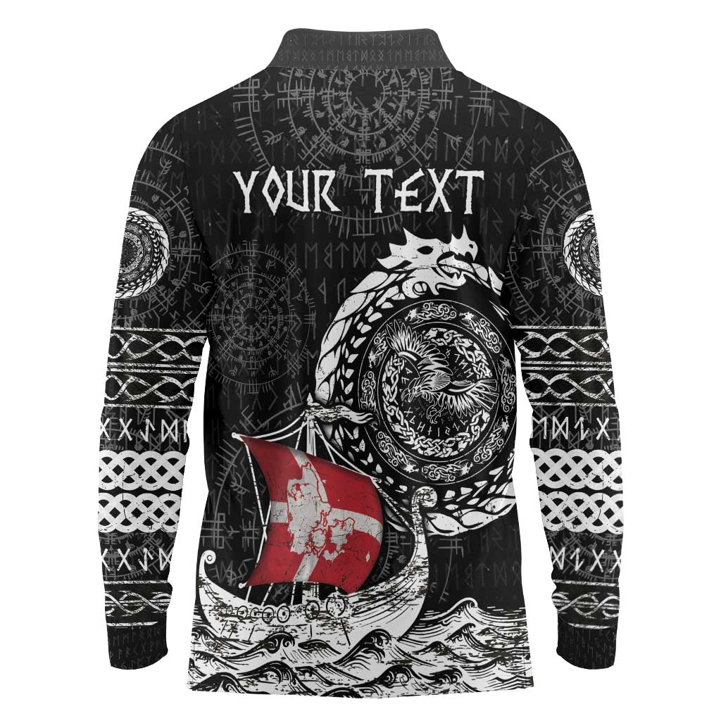 Personalized Viking Denmark Long Sleeve Polo Shirt Danish Viking Ship