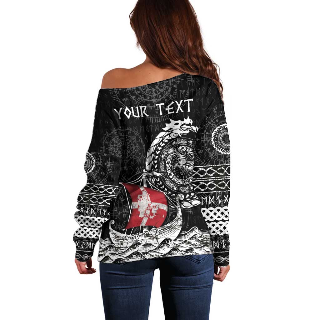 Personalized Viking Denmark Off Shoulder Sweater Danish Viking Ship