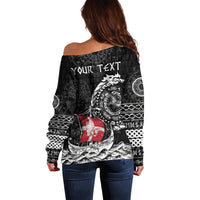Personalized Viking Denmark Off Shoulder Sweater Danish Viking Ship