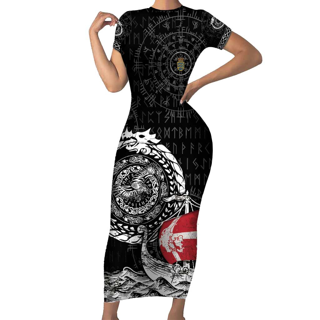 Personalized Viking Denmark Short Sleeve Bodycon Dress Danish Viking Ship