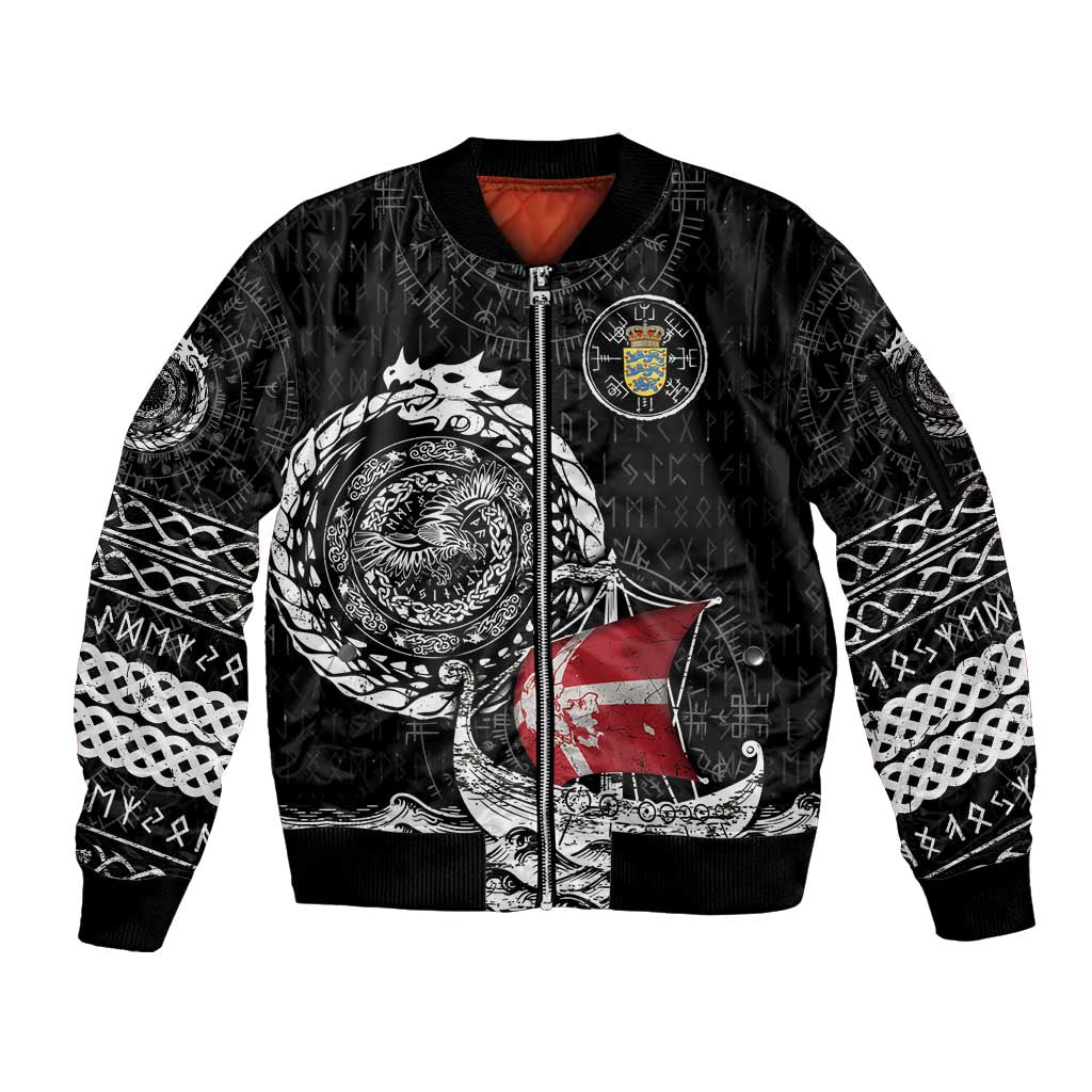 Personalized Viking Denmark Sleeve Zip Bomber Jacket Danish Viking Ship