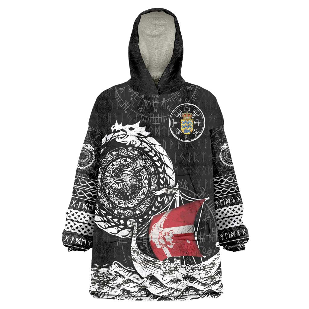 Personalized Viking Denmark Wearable Blanket Hoodie Danish Viking Ship