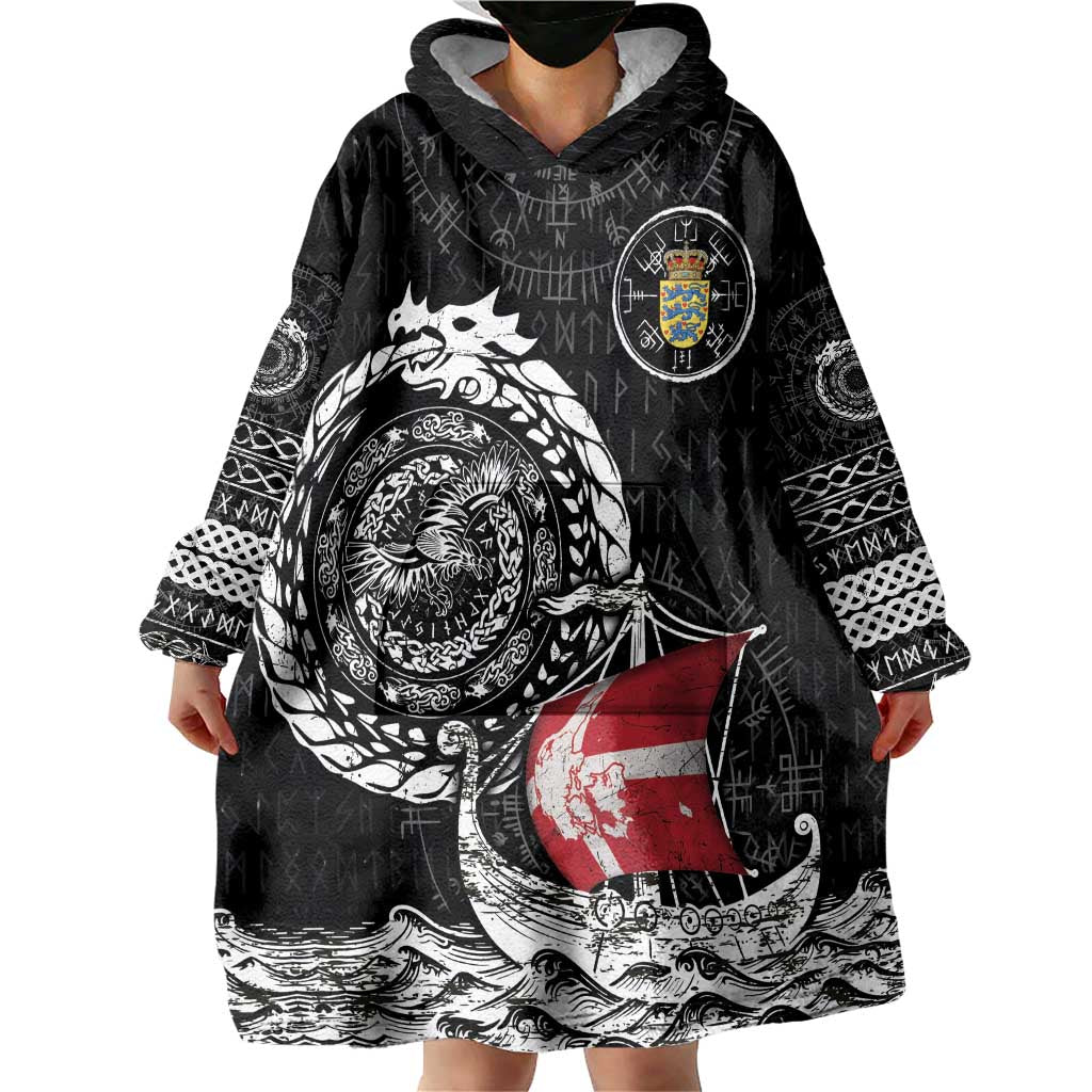 Personalized Viking Denmark Wearable Blanket Hoodie Danish Viking Ship
