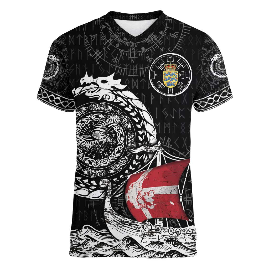 Personalized Viking Denmark Women V-Neck T-Shirt Danish Viking Ship