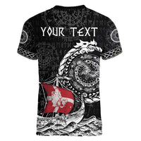 Personalized Viking Denmark Women V-Neck T-Shirt Danish Viking Ship