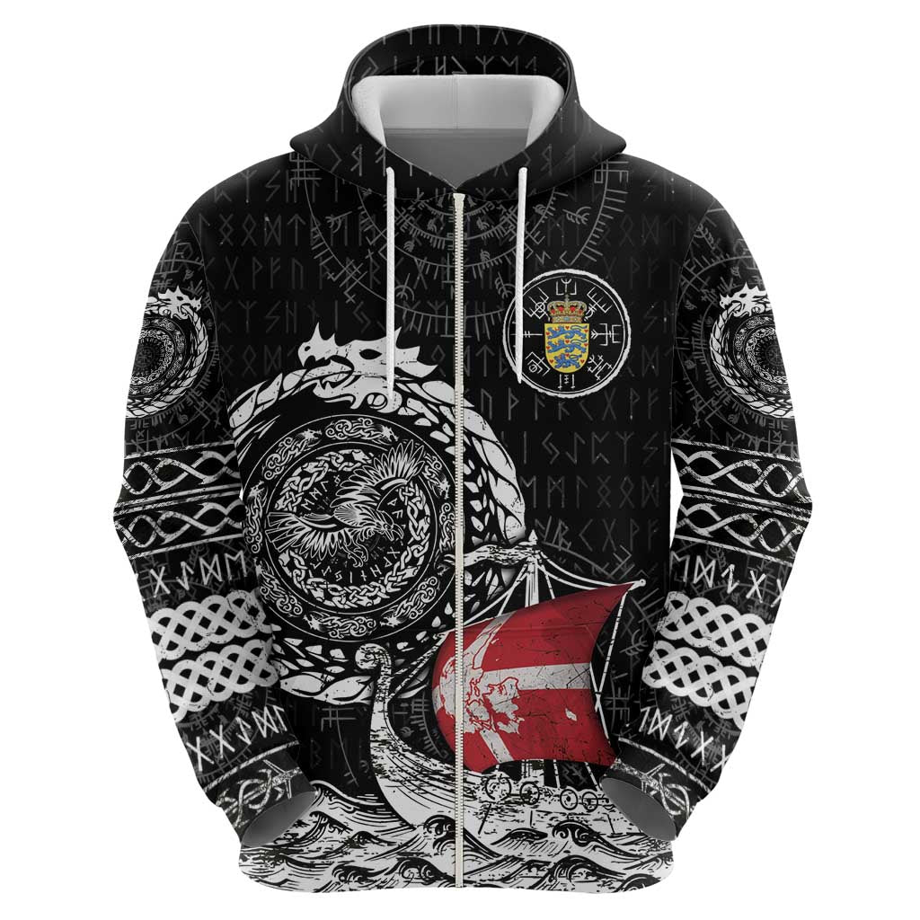 Personalized Viking Denmark Zip Hoodie Danish Viking Ship