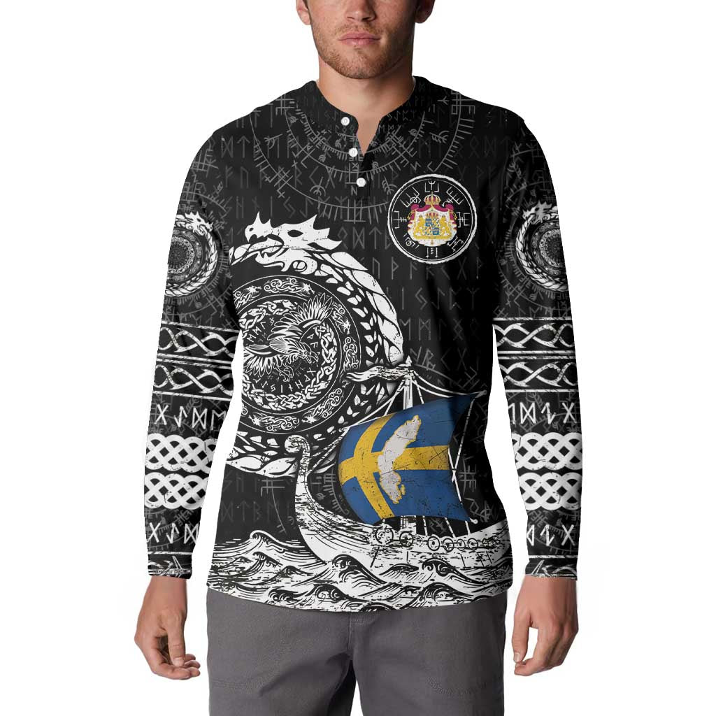 Personalized Viking Sweden Button Sweatshirt Swedish Viking Ship