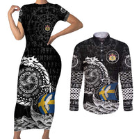 Personalized Viking Sweden Couples Matching Short Sleeve Bodycon Dress and Long Sleeve Button Shirt Swedish Viking Ship