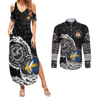 Personalized Viking Sweden Couples Matching Summer Maxi Dress and Long Sleeve Button Shirt Swedish Viking Ship