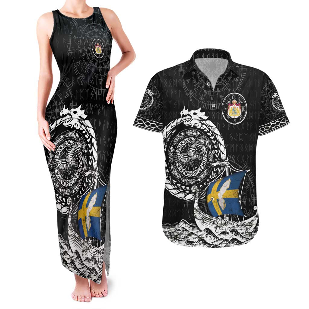 Personalized Viking Sweden Couples Matching Tank Maxi Dress and Hawaiian Shirt Swedish Viking Ship