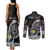 Personalized Viking Sweden Couples Matching Tank Maxi Dress and Long Sleeve Button Shirt Swedish Viking Ship