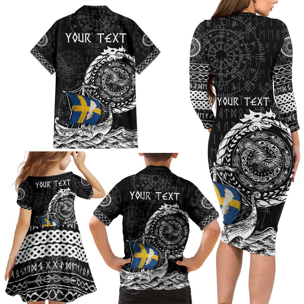 Personalized Viking Sweden Family Matching Long Sleeve Bodycon Dress and Hawaiian Shirt Swedish Viking Ship
