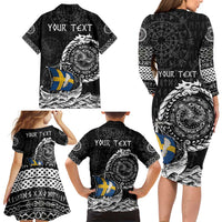 Personalized Viking Sweden Family Matching Long Sleeve Bodycon Dress and Hawaiian Shirt Swedish Viking Ship