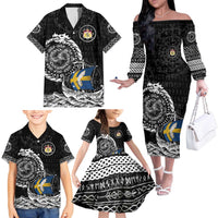 Personalized Viking Sweden Family Matching Off The Shoulder Long Sleeve Dress and Hawaiian Shirt Swedish Viking Ship