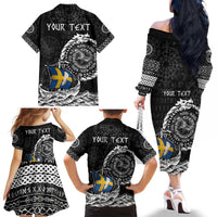 Personalized Viking Sweden Family Matching Off The Shoulder Long Sleeve Dress and Hawaiian Shirt Swedish Viking Ship