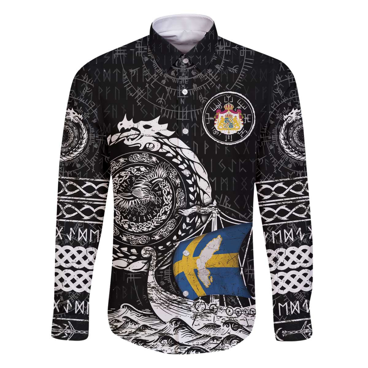 Personalized Viking Sweden Family Matching Off The Shoulder Long Sleeve Dress and Hawaiian Shirt Swedish Viking Ship