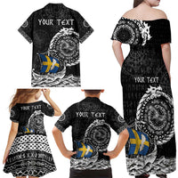 Personalized Viking Sweden Family Matching Off Shoulder Maxi Dress and Hawaiian Shirt Swedish Viking Ship