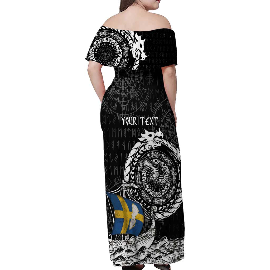 Personalized Viking Sweden Family Matching Off Shoulder Maxi Dress and Hawaiian Shirt Swedish Viking Ship