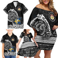 Personalized Viking Sweden Family Matching Off Shoulder Short Dress and Hawaiian Shirt Swedish Viking Ship
