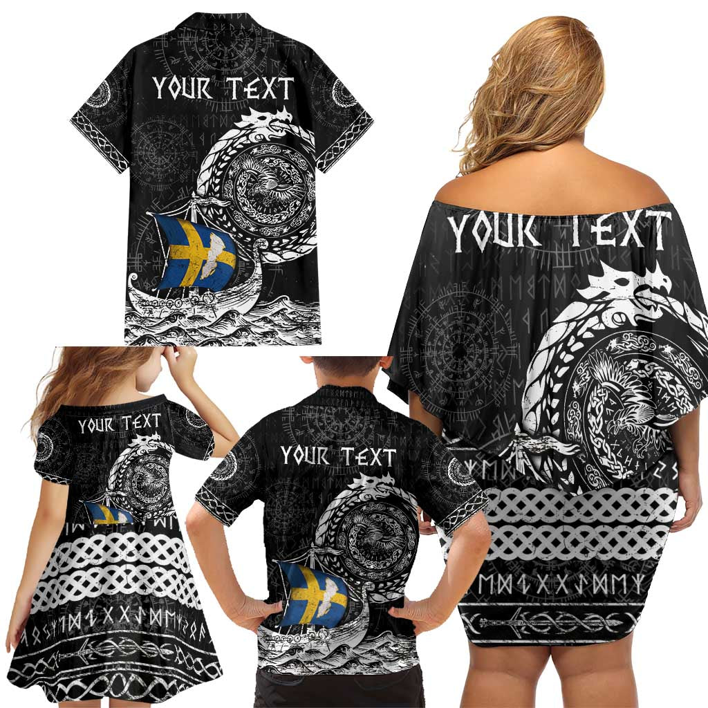 Personalized Viking Sweden Family Matching Off Shoulder Short Dress and Hawaiian Shirt Swedish Viking Ship