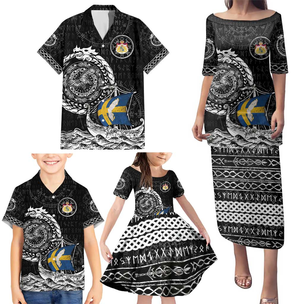 Personalized Viking Sweden Family Matching Puletasi and Hawaiian Shirt Swedish Viking Ship