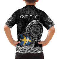 Personalized Viking Sweden Family Matching Short Sleeve Bodycon Dress and Hawaiian Shirt Swedish Viking Ship