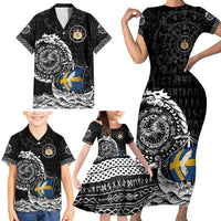 Personalized Viking Sweden Family Matching Short Sleeve Bodycon Dress and Hawaiian Shirt Swedish Viking Ship