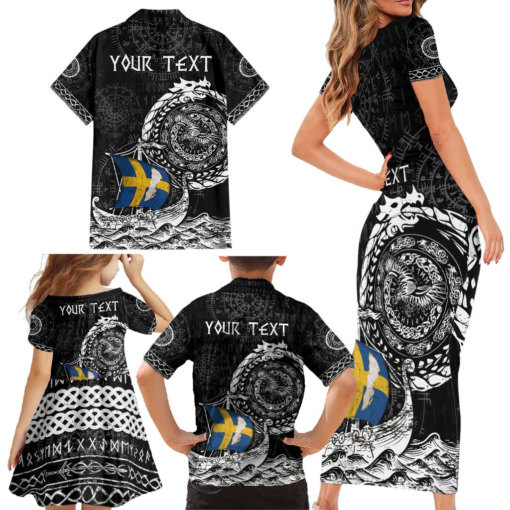 Personalized Viking Sweden Family Matching Short Sleeve Bodycon Dress and Hawaiian Shirt Swedish Viking Ship