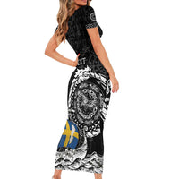 Personalized Viking Sweden Family Matching Short Sleeve Bodycon Dress and Hawaiian Shirt Swedish Viking Ship