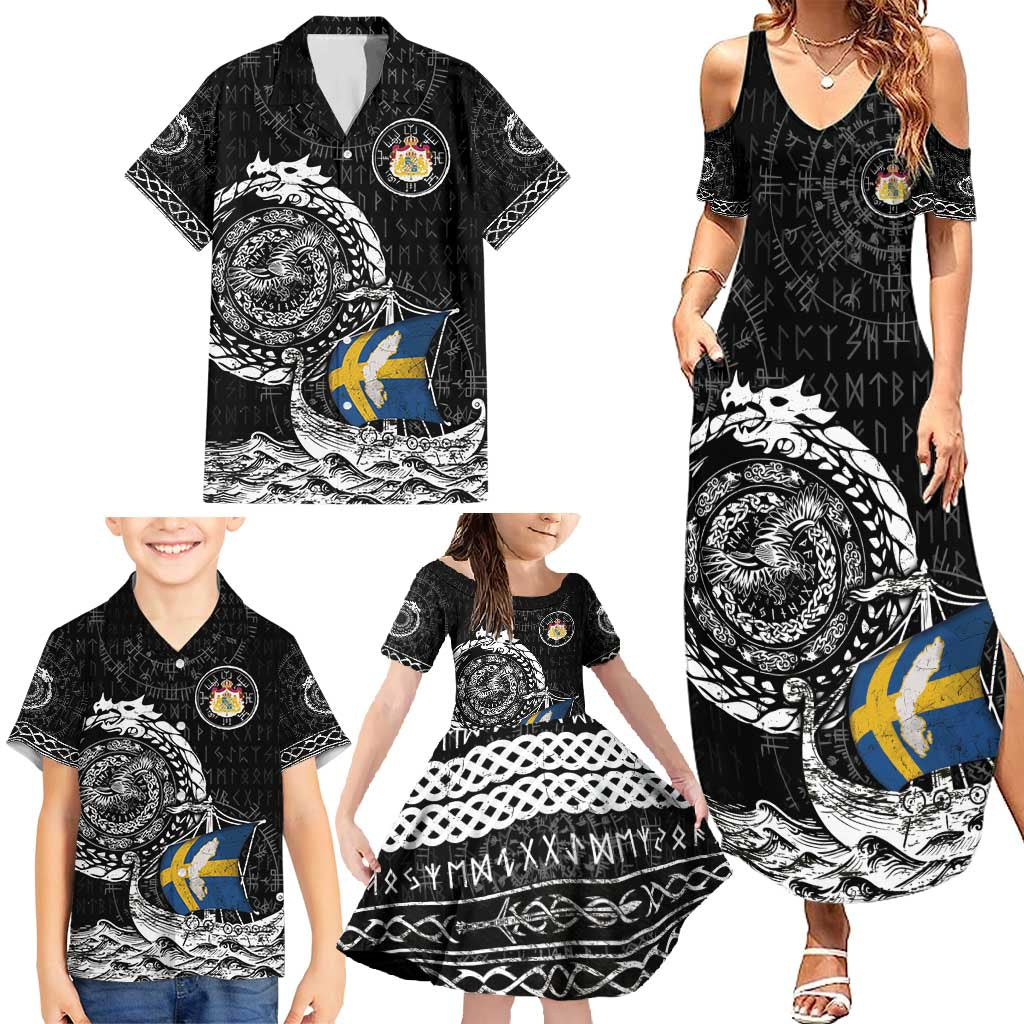 Personalized Viking Sweden Family Matching Summer Maxi Dress and Hawaiian Shirt Swedish Viking Ship
