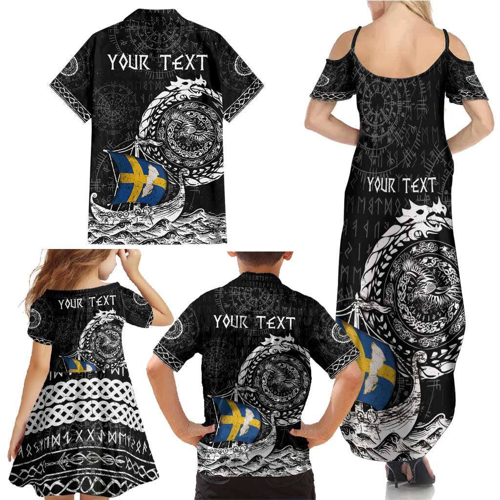 Personalized Viking Sweden Family Matching Summer Maxi Dress and Hawaiian Shirt Swedish Viking Ship