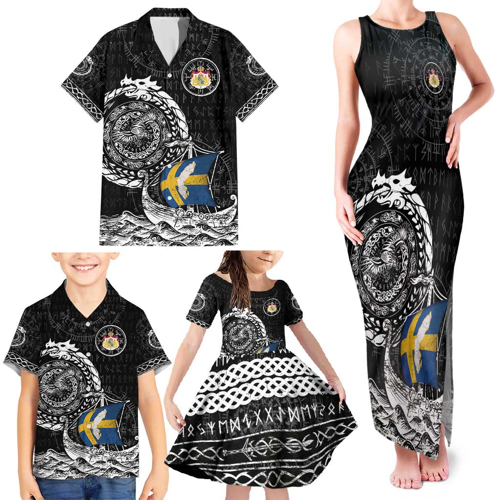 Personalized Viking Sweden Family Matching Tank Maxi Dress and Hawaiian Shirt Swedish Viking Ship