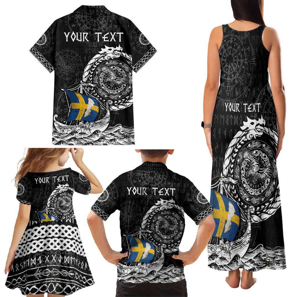 Personalized Viking Sweden Family Matching Tank Maxi Dress and Hawaiian Shirt Swedish Viking Ship