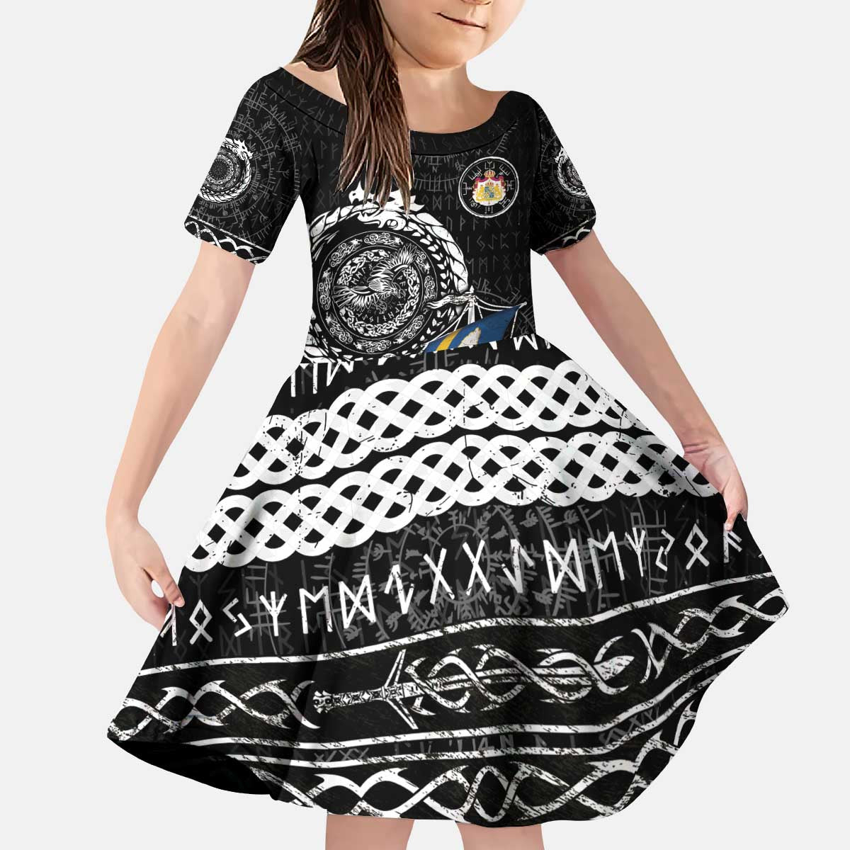 Personalized Viking Sweden Kid Short Sleeve Dress Swedish Viking Ship