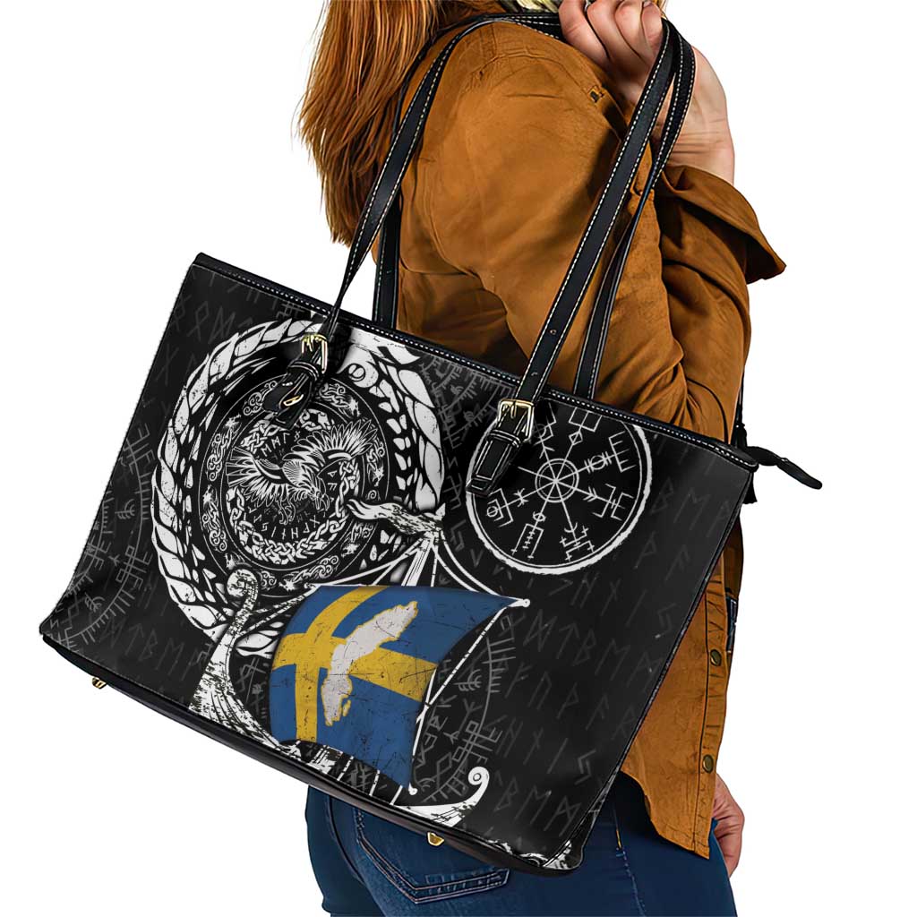 Viking Sweden Leather Tote Bag Swedish Viking Ship