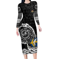Personalized Viking Sweden Long Sleeve Bodycon Dress Swedish Viking Ship