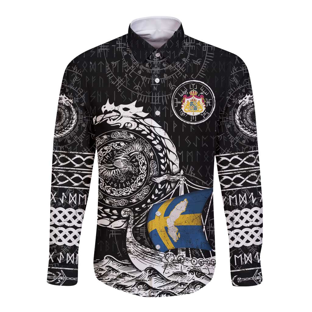 Personalized Viking Sweden Long Sleeve Button Shirt Swedish Viking Ship