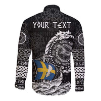 Personalized Viking Sweden Long Sleeve Button Shirt Swedish Viking Ship