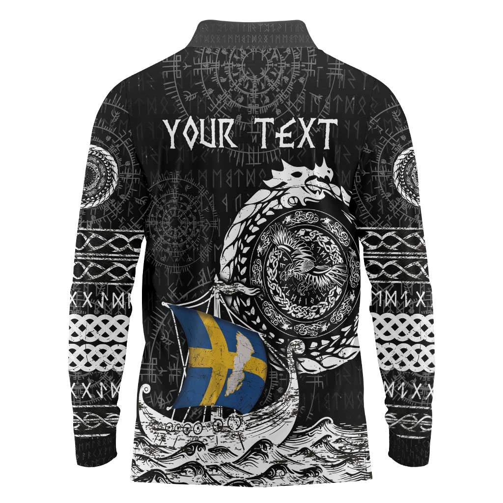 Personalized Viking Sweden Long Sleeve Polo Shirt Swedish Viking Ship