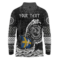Personalized Viking Sweden Long Sleeve Polo Shirt Swedish Viking Ship