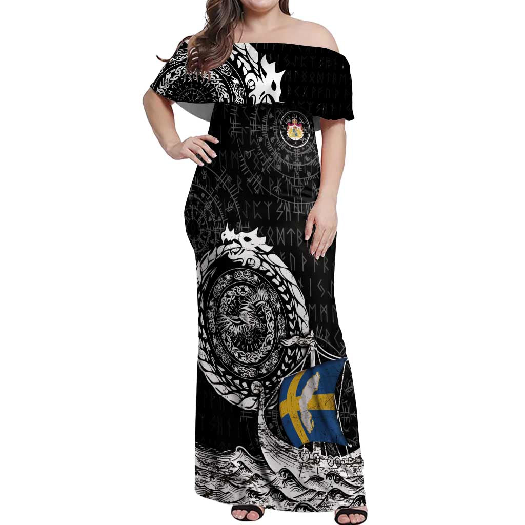 Personalized Viking Sweden Off Shoulder Maxi Dress Swedish Viking Ship
