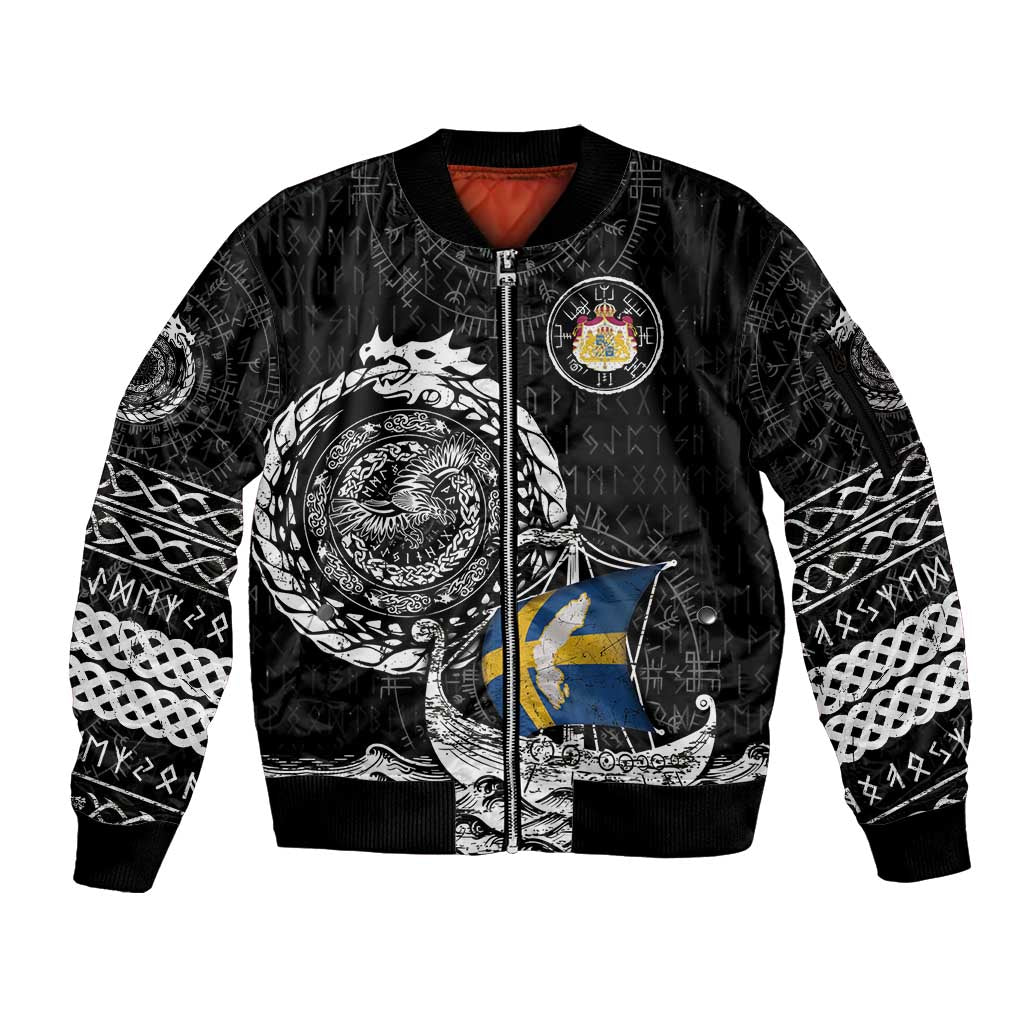 Personalized Viking Sweden Sleeve Zip Bomber Jacket Swedish Viking Ship