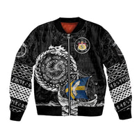 Personalized Viking Sweden Sleeve Zip Bomber Jacket Swedish Viking Ship