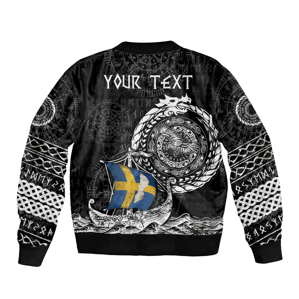 Personalized Viking Sweden Sleeve Zip Bomber Jacket Swedish Viking Ship