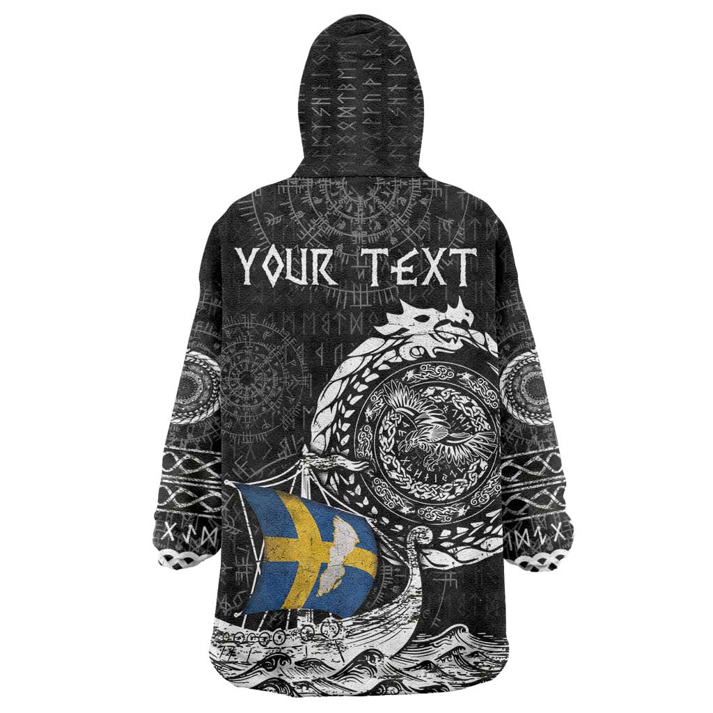Personalized Viking Sweden Wearable Blanket Hoodie Swedish Viking Ship