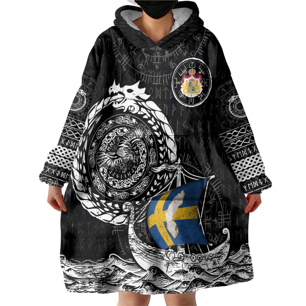 Personalized Viking Sweden Wearable Blanket Hoodie Swedish Viking Ship
