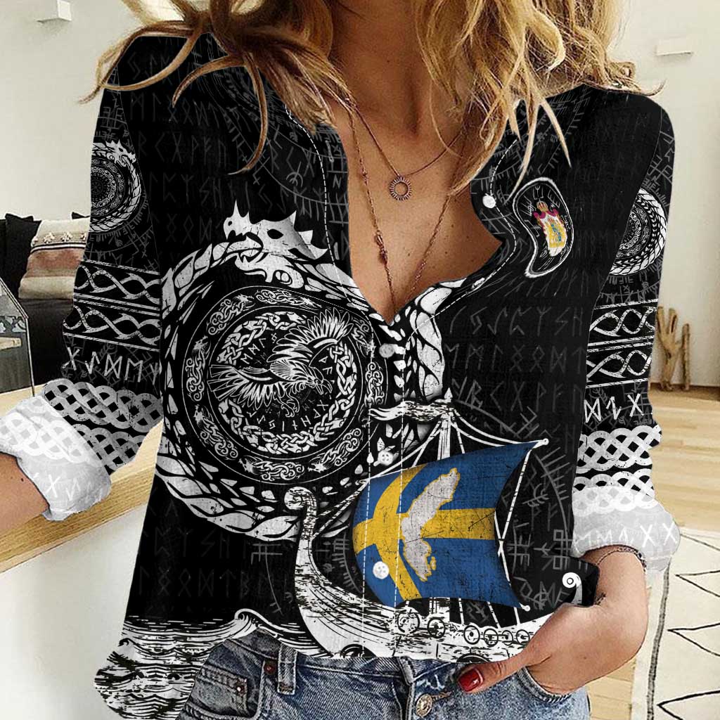 Personalized Viking Sweden Women Casual Shirt Swedish Viking Ship