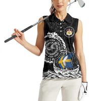 Personalized Viking Sweden Women Sleeveless Polo Shirt Swedish Viking Ship