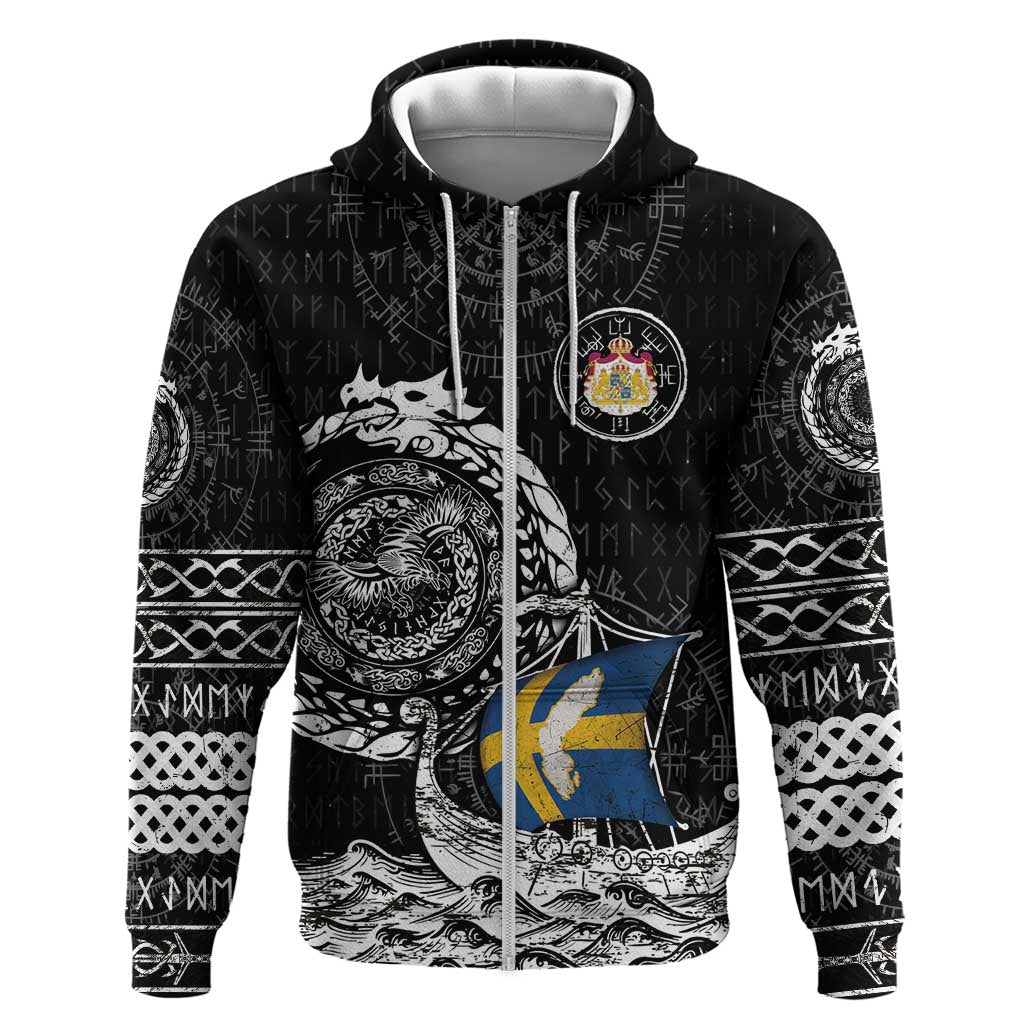 Personalized Viking Sweden Zip Hoodie Swedish Viking Ship